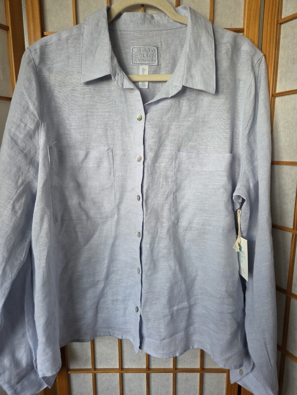 NWT WOMENS SIGRID OLSEN BLUE 100% LINEN BUTTONS DOWN SHIRT SIZE MEDIUM